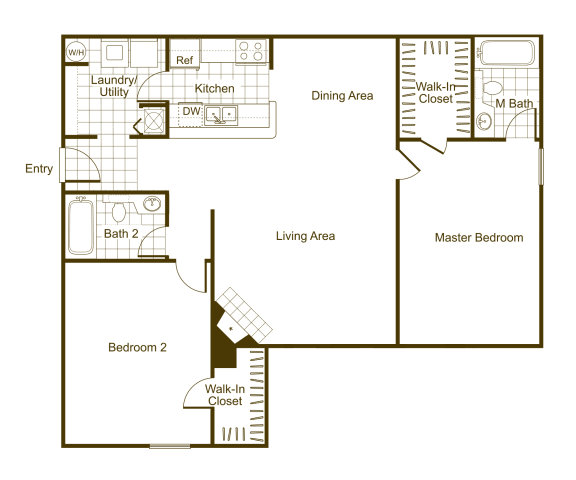 Floor Plan  Maple 2Bed_2Bath at The Timbers, Virginia, 23235