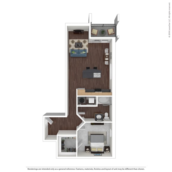 A3 with furniture Floor Plan at 45 Madison Apartments, Kansas City, MO, 64111