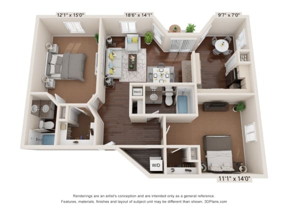 Floor Plan  Andros floor plan at The Villages Apartment of Banyan Grove Apartments for rent in Boynton Beach FL