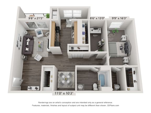 B1 Floor Plan at Rivers Landing Apartments, PRG Real Estate, Virginia, 23666
