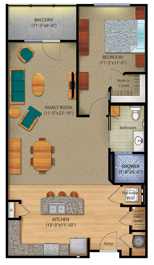 1 Bed Floor Plan 925-1,02 Sq.Ft. at 98 E. McBee Apartments, PRG Real Estate Management, South Carolina