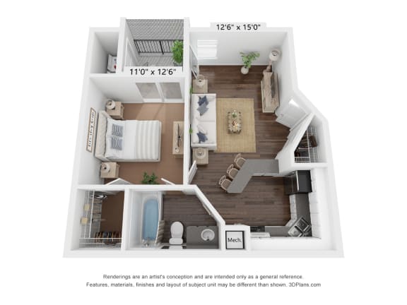 1 bedroom 1 bathroom floor plan at Sawgrass Apartments, Orlando, FL, 32812