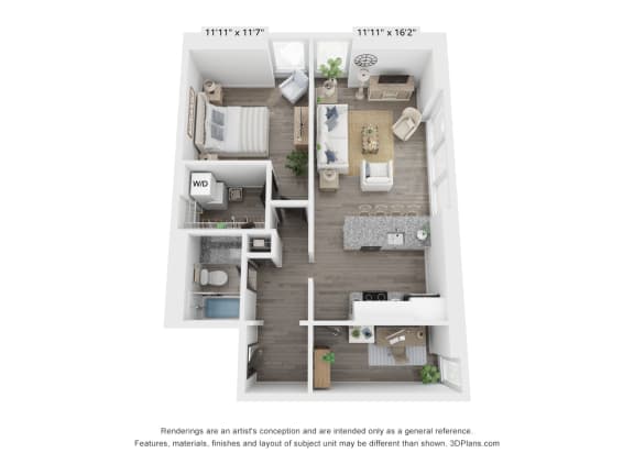 A2 Floor Plan at The James On Merrimac Apartments, PRG Real Estate, Williamsburg, Virginia