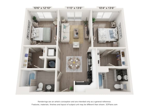 The Reef 2 Bed 2 Bath Floor Plan at The Point Apartments on 38th, Norfolk, VA