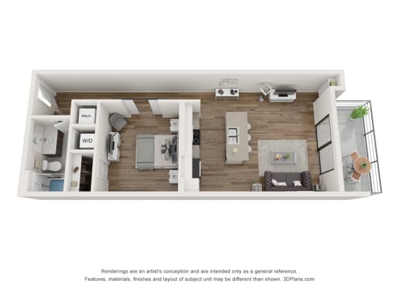 The Cove floor plan - 1 bedroom, 1 bathroom apartment