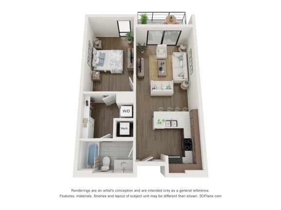 The Laguna floor plan - 1 bedroom, 1 bathroom apartment