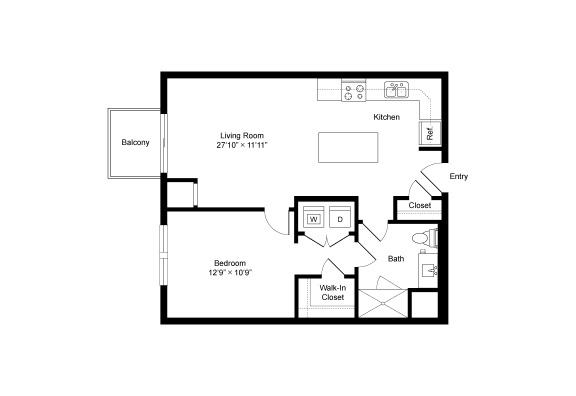 A1 1 Bedroom 1 Bath 715 Sq.Ft.  Floor Plan at Winfield Station Apartments, J Street Property Services, Winfield, IL, 60190