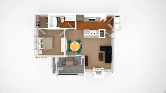 1 Bedroom 1 Bath 691 Sq.Ft. Floor Plan A2 at Stoneleigh on Cartwright Apartments, J Street Property Services, Mesquite, TX