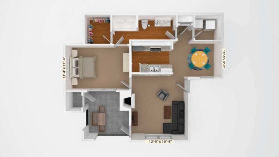 Floor Plan  1 Bedroom 1 Bath 760 Sq.Ft. Floor Plan A3 at Stoneleigh on Cartwright Apartments, J Street Property Services, Mesquite, 75180