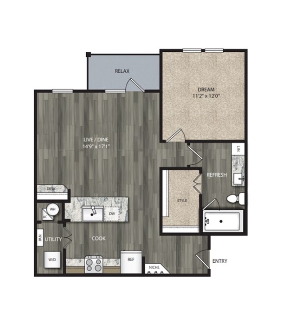 A3a 786 Sq.Ft. Floor Plan at One Preston Station Apartments, J Street, Celina, Texas