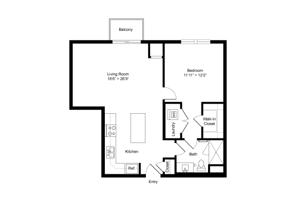 A4 1 Bedroom 1 Bath 782 Sq. Ft Floor Plan at Winfield Station Apartments, J Street Property Services, Winfield, Illinois