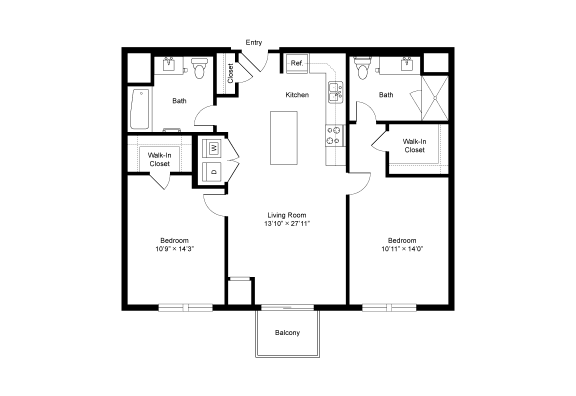 B1 2 Bedroom 2 Bath 1,039 Sq. Ft Floor Plan at Winfield Station Apartments, J Street Property Services, Illinois