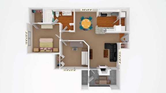 Floor Plan B1 2 Bedroom 1 Bath 880 Sq.Ft. Floor Plan B1 at Stoneleigh on Cartwright Apartments, J Street Property Services, Downtown Mesquite Texas