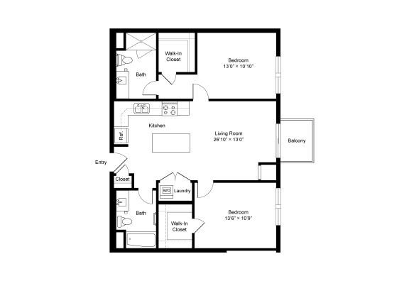 Floor Plan  B2 2 Bedroom 2 Bath 1,038 Sq. Ft Floor Plan at Winfield Station Apartments, J Street Property Services, Illinois, 60190