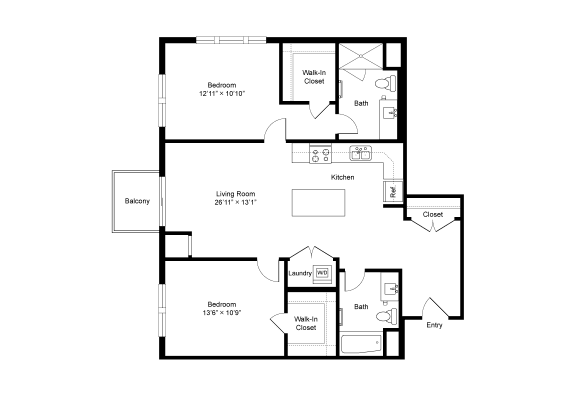 Floor Plan  B3 2 Bedroom 2 Bath 1,115 Sq. Ft Floor Plan at Winfield Station Apartments, J Street Property Services, Winfield, IL, 60190