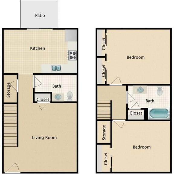 Floor Plan  Two Bedroom Two Bath split level floorplan