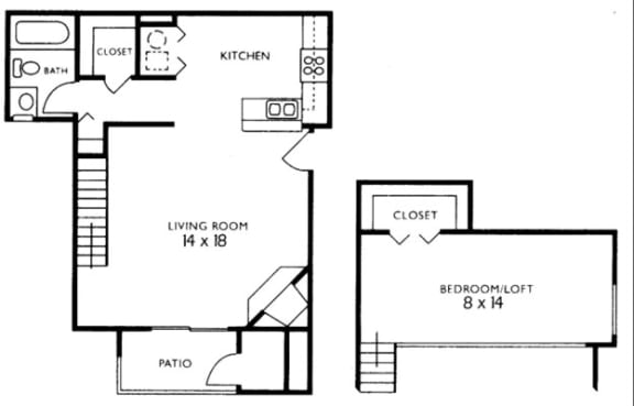 Floor Plan  The Cedar Studio Floorplan | A Studio Apartment with 1 bathroom at Hilltop View Apartments