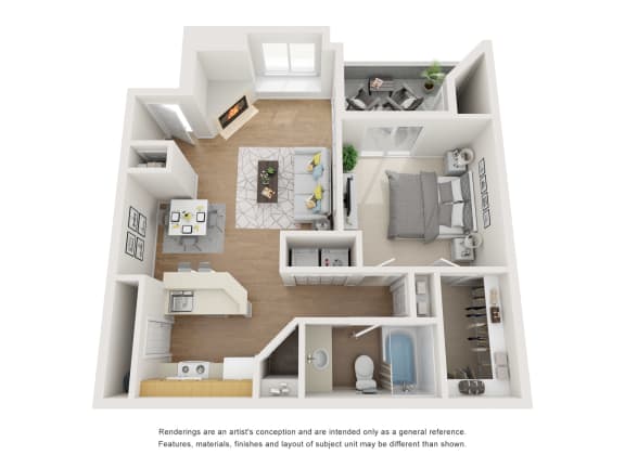 Floor Plan  3d floor plan of a 824 square foot 1 bedroom apartment