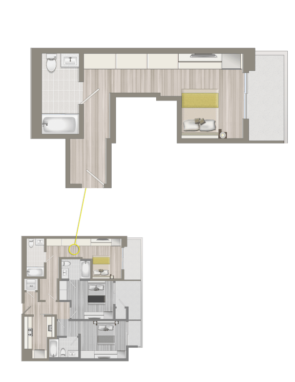  Floor Plan Furnished Co-Living Primary Suite 6A
