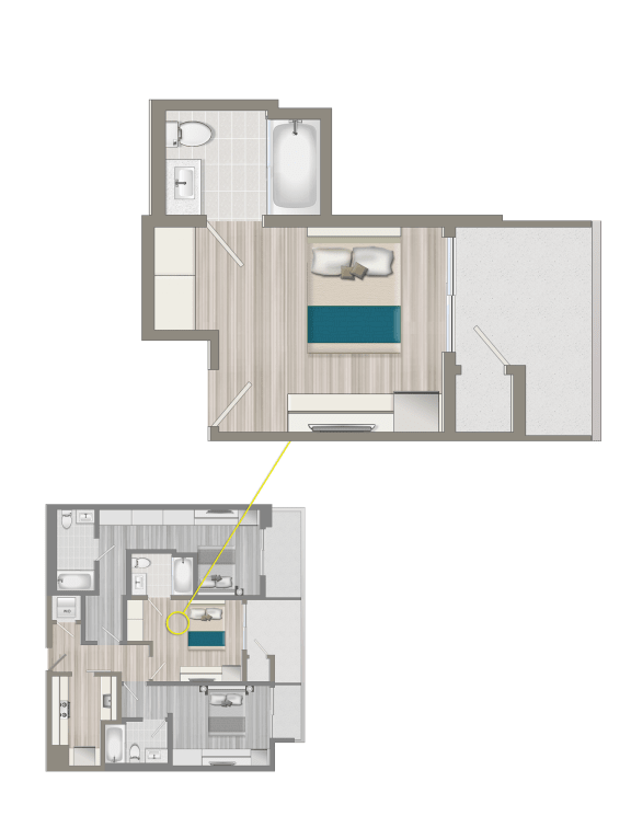  Floor Plan Furnished Co-Living Primary Suite 6B