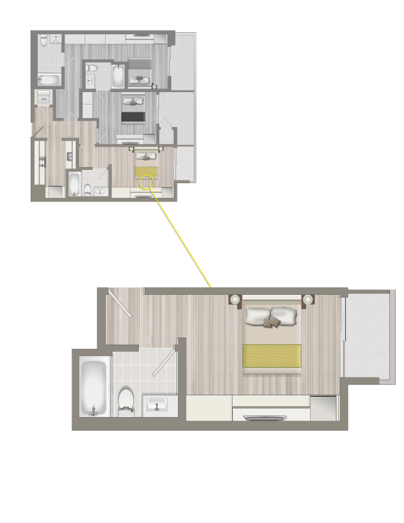  Floor Plan Furnished Co-Living Primary Suite 6C