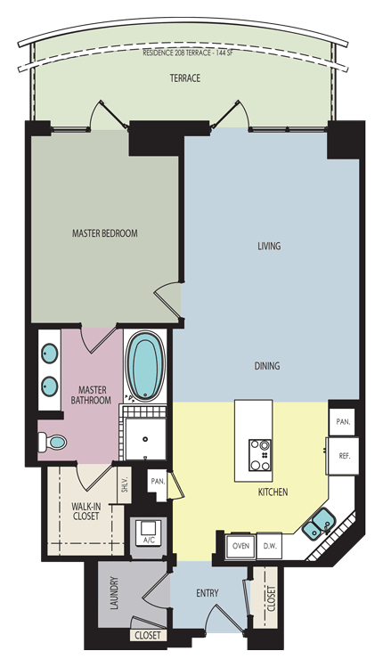 Hillcrest luxury apartment floor plan rendering at Wilshire Victoria