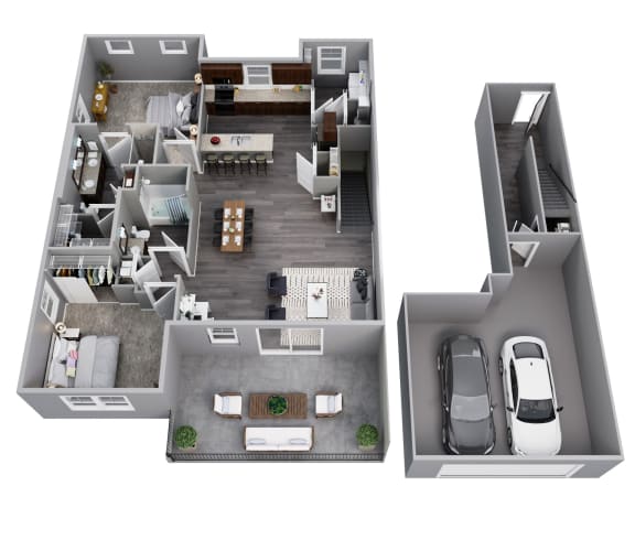 Floor Plan  2 Bedrooms, 2 Baths, 2nd Floor, Two Car Garage, Additional Windows, and Extended Balcony