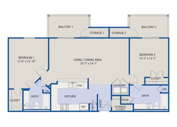 2 Bedrooms 2 Balconies - Phase I