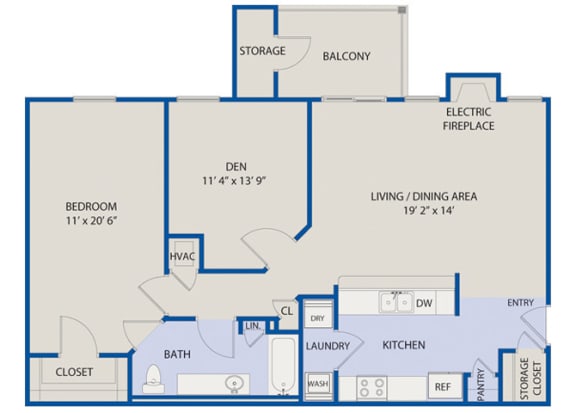 Floor Plan  1 Bedroom With Den - Phase I