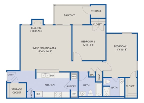 Floor Plan  Large 2 Bedrooms 2 Baths - Phase I