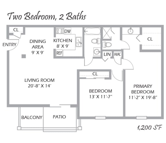 Floor Plan  Two Bedroom Two Baths Apartment