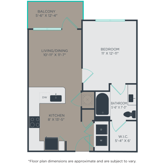 Dimensions of stylish one bedroom apartment home in Forsyth County, NC