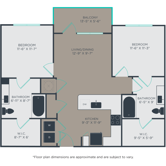 Dimensions and layout of the popular B1 floor plan at brand-new apartments in Winston-Salem, NC