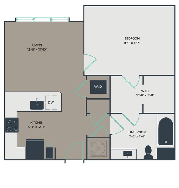 Floor Plan  A3 1 Bed 1 Bath Floor Plan at Link Apartments&#xAE; Montford, North Carolina, 28209