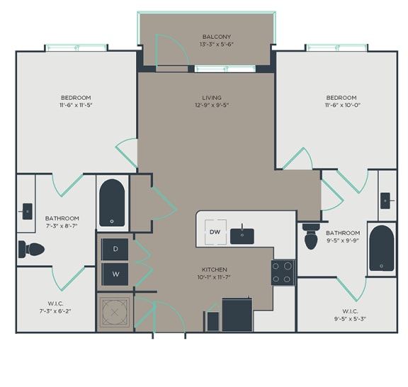 B2 2 Bed 2 Bath Floor Plan at Link Apartments&#xAE; Montford, North Carolina, 28209