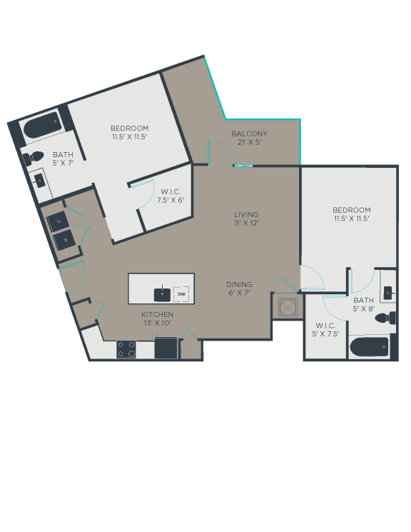 B5 Floor Plan at Link Apartments&#xAE; Brookstown, Winston Salem, NC, 27101