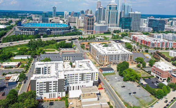 Drone Shot with Uptown View at Link Apartments&#xAE; Mint Street, Charlotte