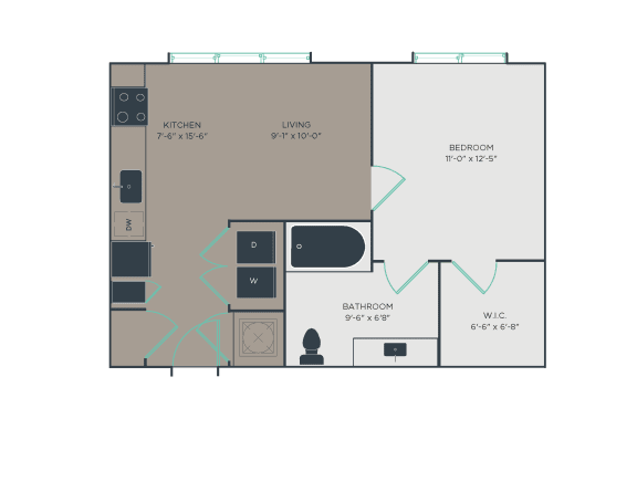 1 bedroom 1 bathroom Floor plan A at Link Apartments&#xAE; Montford, Charlotte, NC, 28209
