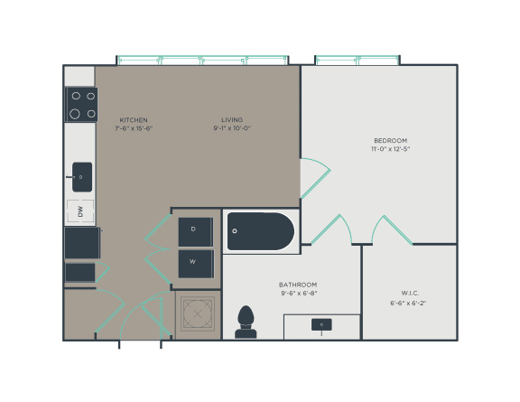 1 bedroom 1 bathroom Floor plan C at Link Apartments&#xAE; Montford, Charlotte, North Carolina