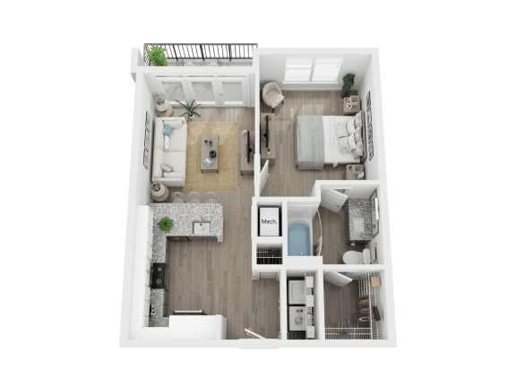 Floor Plan  Stunning one bed one bath apartment with balcony and room for a King Bed near Wake Forest in the NC Piedmont Triad