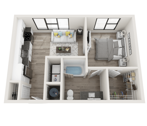 1 bedroom 1 bathroom Floor plan at Link Apartments&#xAE; Montford, Charlotte, NC