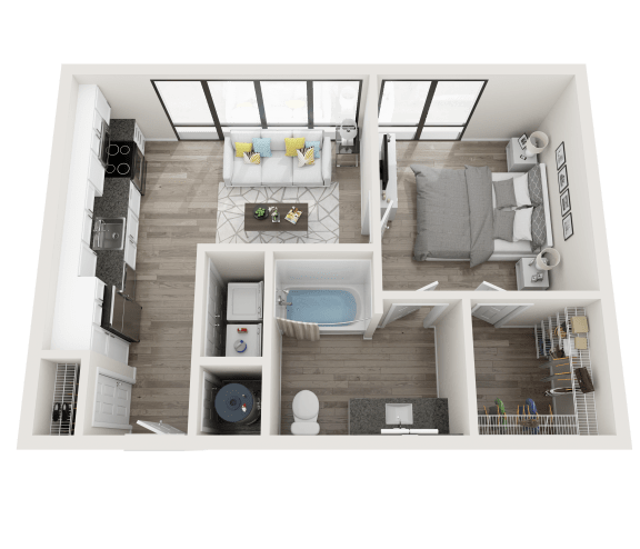 1 bedroom 1 bathroom Floor plan B at Link Apartments&#xAE; Montford, Charlotte, 28209