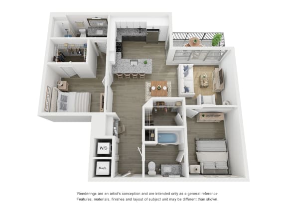 Floor Plan  Two bedroom 2 bathroom floor plan B2 at Link Apartments&#xAE; Broad Ave, Memphis, Tennessee