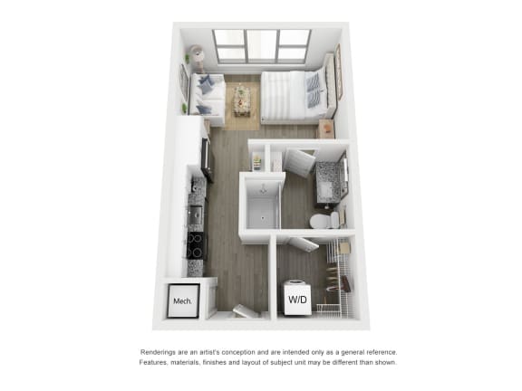 Studio 1 bath floor plan A at Link Apartments&#xAE; Broad Ave, Tennessee, 38112