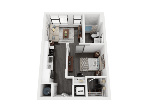 Floor Plan  A1 with Built-in Desk Available Floors 4 - 7 at Link Apartments&#xAE; Mint Street, Charlotte, 28203