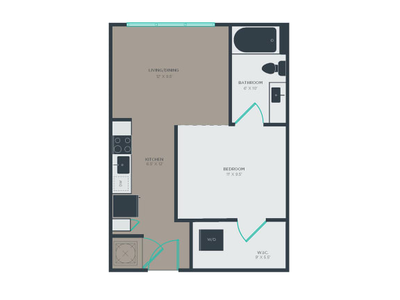 A1 1 Bed 1 Bath Floor Plan A1 1 Bed 1 Bath Floor Plan at Link Apartments® Grant Park, Atlanta, GA