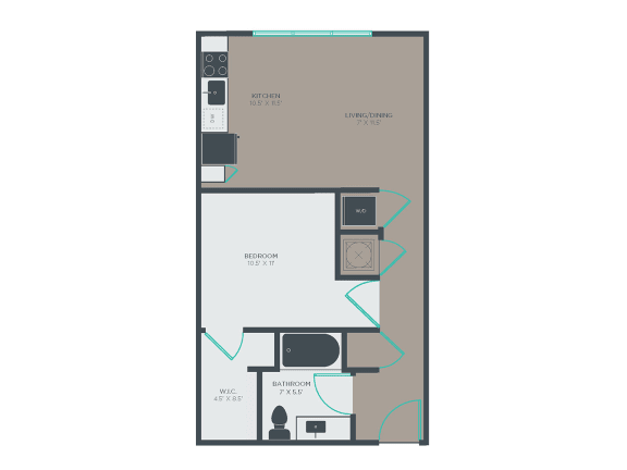 A2 1 Bed 1 Bath Floor Plan at Link Apartments&#xAE; Grant Park, Atlanta, Georgia