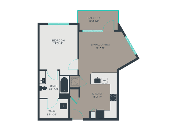A3-Alt 1 Bed 1 Bath Floor Plan A3-Alt 1 Bed 1 Bath Floor Plan at Link Apartments® Grant Park, Georgia, 30312