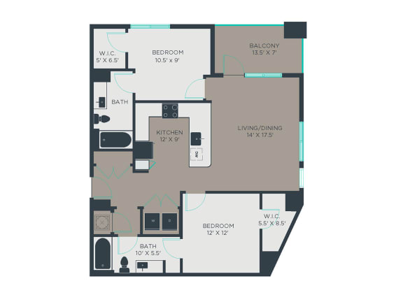 B2-Alt 2 Bed 2 Bath Floor Plan at Link Apartments&#xAE; Grant Park, Georgia, 30312