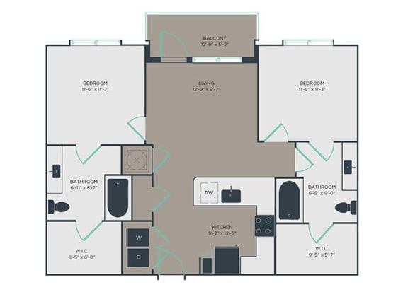 B1 2 Bed 2 Bath Floor Plan at Link Apartments&#xAE; Montford, Charlotte, North Carolina
